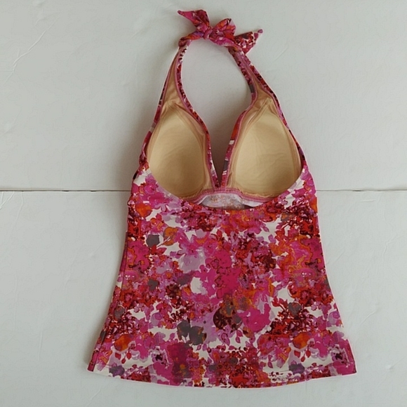 Profile Two Piece Padded Halter Tankini Swimsuit 6 Pink White - Picture 6 of 16